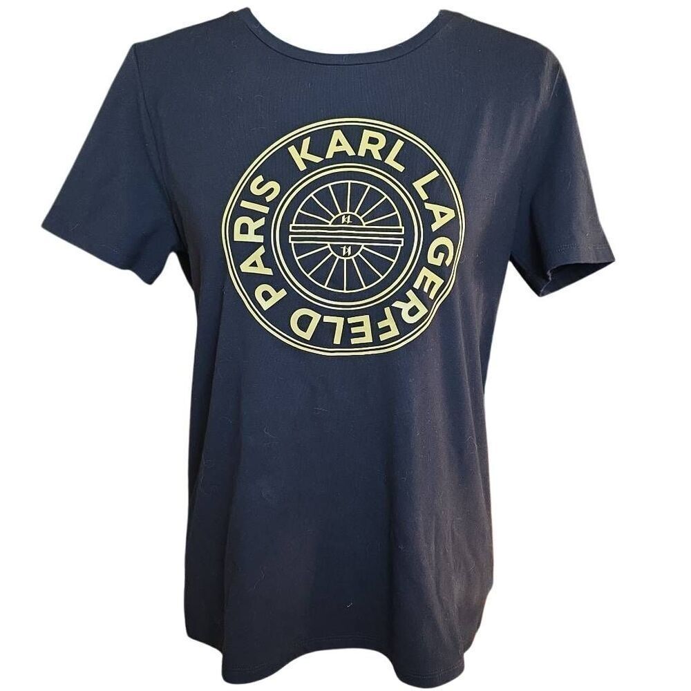 Karl Lagerfeld Paris Women's Size Small Black Yellow Logo Short Sleeve T-Shirt